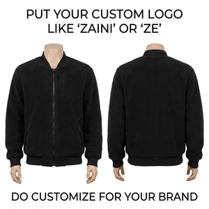 240 GSM Heavyweight Sherpa Polar Fleece Long Thin Casual <b>Jacket</b> Black Autumn Custom Logo Embroidery Woven Label ODM Quality - Product Image 1