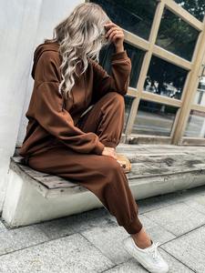 Conjunto Deportivo de Felpa de Algodón para Mujer, Sudadera con Capucha Lisa Personalizada y Pantalones Deportivos, Chándal de Dos Piezas - Product Image 2