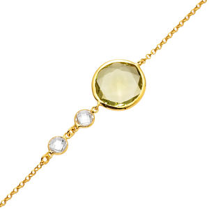 Forma redonda de cuarzo de oliva y piedra CZ 22K oro bisel pulsera de plata hecha a mano 925 plata esterlina para mujer joyería - Product Image 3