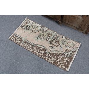 1.4x2.8 ft Turkish Rug, Vintage Small Rug, <b>Brown</b> Floral <b>Wool</b> Rug - Product Image 4