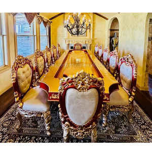 Ensemble de meubles de salle à manger Grandeur Versailles pour villas table à manger et chaises patrimoniales ensemble de salle à manger sculpté à la main doré - Product Image 1