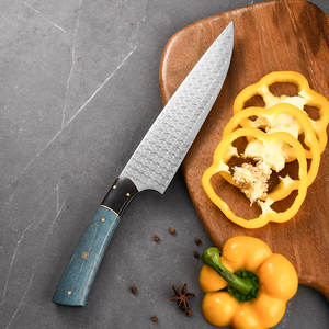 Al por mayor nuevo OEM mejor personalizado hecho a mano de acero de Damasco cuchillo de Chef de hoja fija forjado con mango de madera de ébano para chef - Product Image 5