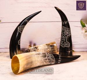 Corne à boire en laiton antique sculptée, corne de buffle naturelle polie, corne à boire antique sculptée par HANNAN HANDICRAFT - Product Image 5