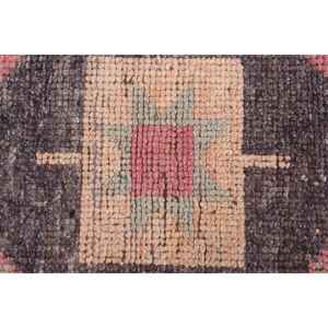 พรมขนาด 3.6x10.9 ฟุต, พรมตุรกีโบราณ, พรมลายตารางสีแดงเทาทำจากขนสัตว์ - Product Image 4