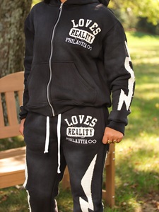 Conjunto de Sudadera con capucha Vintage lavado ácido de alta calidad para mujer, pantalones de chándal acampanados con cremallera bordada personalizada, Invierno transpirable - Product Image 2