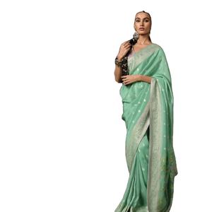 Royal and Rich Dola Silk Multi Color Mujer Listo para usar Saree con Zari Weaving Designer Pallu Attached Heavy Tussles - Product Image 1