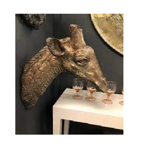 Escultura de Pared con Cabeza de Jirafa, Bronce, Hecha a Mano, Arte Animal Contemporáneo, Decoración para Pared de Sala de Estar - Product Image 1
