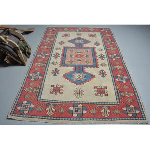 Turkish Vintage Rug, 5.2x7.6 ft Rug, <b>Red</b> Plants & trees <b>Wool</b> Rug - Product Image 1