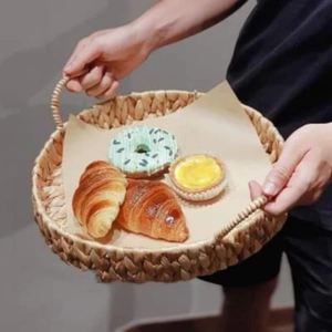 Cubertería cuadrada rústica hecha a mano superventas, bandeja de servicio clásica de jacinto de agua, bandeja artesanal de ratán, mesa con flores, paja de ratán - Product Image 6