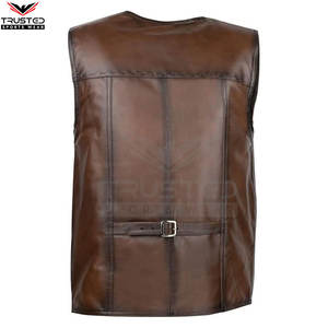 <b>Men's</b> Plus Size Casual Outer Wear Waistcoat Winter Sleeveless Motorbike <b>Vest</b> Breathable Reversible Cowhide Leather Button OEM - Product Image 2