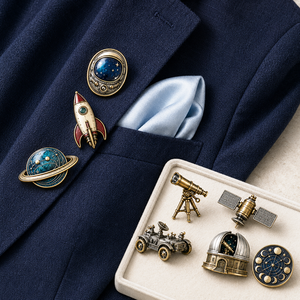 Broches de revers, badges décoratifs artistiques et épingles en métal sur le thème de l'espace, en laiton plaqué or et émail, de style antique, de collection, personnalisables, cadeau - Product Image 3