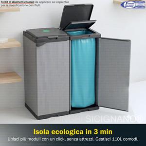 Portasacco Mobile Mono 34x38x87 cm con Pannelli in PVC e PP, Coperchio con Chiusura per Sacco, Resistente alle Intemperie - Product Image 6