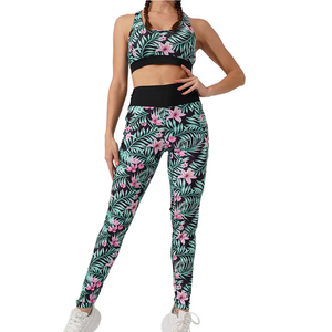 Women's Elastic Waist Yoga <b>Leggings</b> Bra Set Mid Waist <b>Seamless</b> and Stylish Fitness Wear with Solid Pattern - Product Image 5