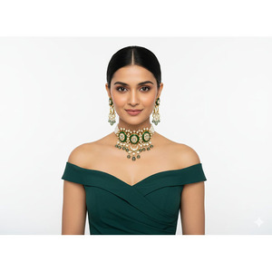 Gargantilla Kundan Meena con Diamantes Polki, Chapada en Oro de 18K, Joyería Clásica para Mujer para Fiestas - Product Image 1