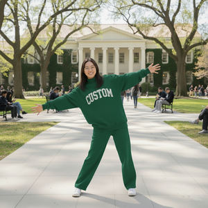 Wholesale High Quality Custom Vintage Pattern Patches Women's Tracksuit <b>Set</b> with Eco-Friendly 100% Cotton Fleece OEM Service - Product Image 6