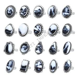 Authentique Buffalo Turquoise Cluster Anneaux En Gros En Laiton Massif Argent Plaqué Lunette Réglage Superpositions Anneaux De Mode Bijoux Lots - Product Image 1