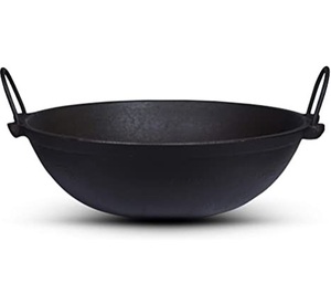 Fourniture directe d'usine couleur noire finition brillante polie forme ronde Heavy Duty Metal Kadhai Supply du fabricant indien - Product Image 1