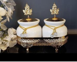 Atractivas ollas y tarros de almacenamiento de azúcar y té de aspecto vintage con tapa de aluminio fundido y bote de color dorado inferior a bajo precio - Product Image 6