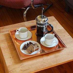 AALIYAN IMPEX-Bandeja minimalista de cobre puro con patrones florales en relieve para el servicio de té y café a precio mayorista - Product Image 6