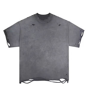 T-shirt rétro surdimensionné personnalisé pour hommes t-shirt vintage en détresse déchiré t-shirts vierges 300 grammes - Product Image 5