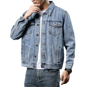 Chaqueta Vaquera Azul Clásica para Hombre, Corte Ajustado, Chaqueta de Mezclilla de Algodón, Informal, para Exteriores, Estilo Camionero, Ropa de Moda Urbana - Product Image 2