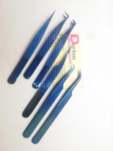 Pinzas de pestañas de plasma azul con agarre de diamante, pinzas de extensión de pestañas de acero inoxidable con logotipo personalizado/pinzas de pestañas profesionales - Product Image 6
