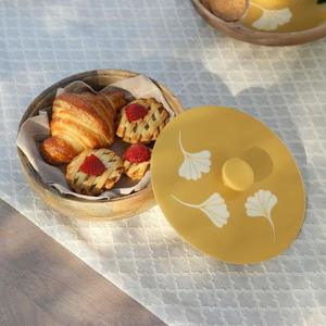Manufacturer Direct Wholesale-Hand Carved Custom Round <b>Bamboo</b> Tray with Metal Handle for Serving Breakfast or Tea Home Use - Product Image 6