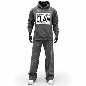 Pantalon de survêtement évasé personnalisé de haute qualité 450gsm en polaire baggy 100% coton et ensemble de survêtement à capuche zippé pour hommes - Product Image 4