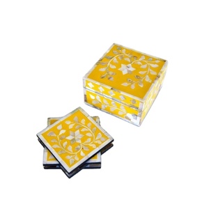 Posavasos con incrustaciones de madreperla para hogar, posavasos con incrustaciones de hueso de girasol, posavasos con incrustaciones de madreperla hechos a mano - Product Image 1