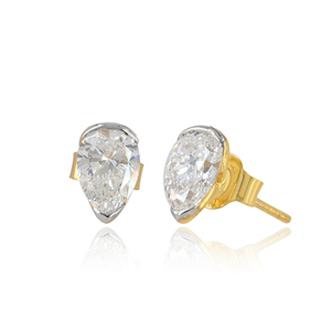 Boucles d'oreilles solitaires en or jaune 14 carats avec diamant de laboratoire de 1,83 carat en forme de poire, bijoux fins, vente en gros - Product Image 1