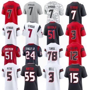 Maillot de football américain personnalisé très demandé – Tenue sportive des Texans – Numéros 7 Stroud, 12 Collins, 55 Hunter – Brodé et respirant - Product Image 1