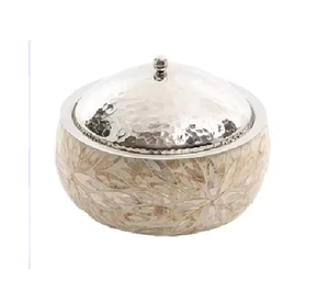 Casserole en acier avec couvercle en nacre, pot chaud de forme ronde, pour servir les aliments, réchauffeur de nourriture isolé - Product Image 1