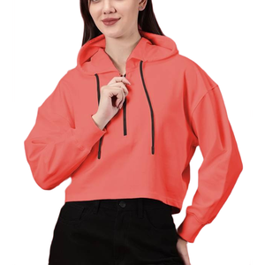 Sudadera Corta con Capucha de Manga Larga para Mujer, Estilo Vintage 2025, Color Sólido, Tejido de Ganchillo, ODM, Gran Venta, con Cordón Ajustable - Product Image 4
