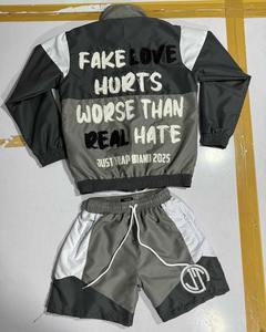 Fabricants de vêtements tendance : Ensemble survêtement deux pièces pour homme, veste zippée en polyester et pantalon de jogging en nylon coupe-vent - Product Image 2