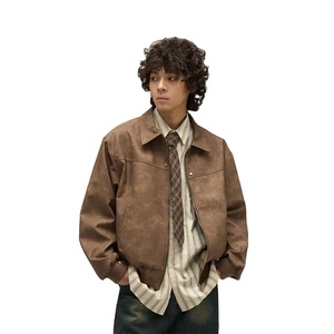 Veste en cuir marron vieilli vintage américain pour hommes Veste haut de gamme Feel Clean Fit pour le printemps automne Nouveau style - Product Image 1