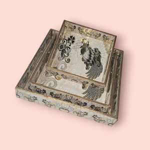 Luxury Enamel Printed Wooden <b>Tray</b> Set with Glossy Gold Foil Surface Stylish and Functional Serving Accessory for Everyday - Product Image 6