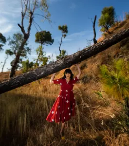 In Phụ Nữ Maroon Màu Cao Cổ Ngắn Tay Áo Chiều Dài Đầu Gối Giản Dị Ngắn In Phụ Nữ Dresses