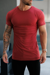 เสื้อยืดคอกลมลายอิฐไม้ไผ่สีแดงสำหรับผู้ชายเสื้อยืดผ้าฝ้ายระบายอากาศออกแบบโลโก้ได้ตามต้องการสำหรับยิม - Product Image 2
