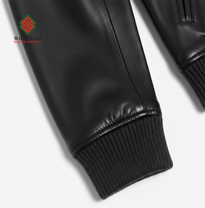 Blouson aviateur en cuir synthétique noir pour homme |   Veste en cuir de mouton faite à la main |   Bomber classique |   Vintage Hiver Décontracté - Product Image 4