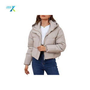 Veste courte matelassée en peau de mouton tricotée en toile pour femmes, hiver, à capuche, boutons recouverts, courte, chaude, matelassée, vêtements d'extérieur - Product Image 2