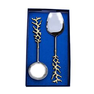 Ensembles de couverts en acier inoxydable massif fait à la main avec motif de fleurs pour restaurant Ensembles de service à salade en acier miroir avec vente - Product Image 4