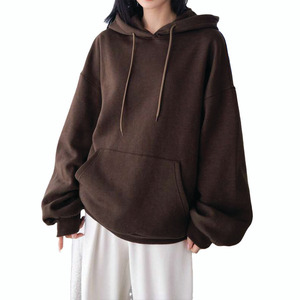 เสื้อฮู้ดดี้ผู้หญิงทรงโอเวอร์ไซส์ ผ้าฟลีซถักนิตติ้ง 100% ผ้าฝ้าย สีน้ำตาลเข้ม แบบสั่งทำพิเศษ ไหล่ตก ทรงหลวม น้ำหนักมาก เหมาะสำหรับฤดูหนาว สไตล์ลำลอง - Product Image 1