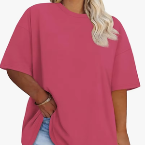 Nueva Llegada, Camisetas de Algodón de Manga Corta y Cuello Redondo para Mujer, Tallas Grandes, Venta al por Mayor de Fábrica de Bangladesh, Logotipo Personalizado, Ajuste Holgado - Product Image 1