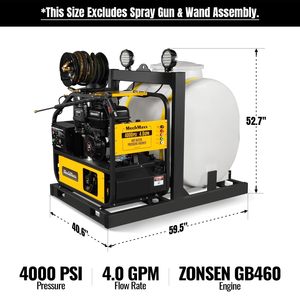 Nouvelle nettoyeuse haute pression à eau chaude 4000 PSI 4 GPM avec moteur à démarrage électrique, montée sur châssis avec réservoir de 175 gallons, HPW40KT - Product Image 3