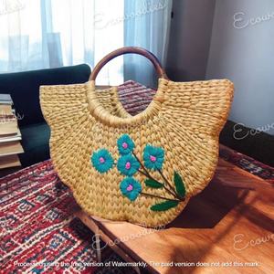 Bolso de mano tejido a mano de hierba de mar de paja personalizado Flexible de primera calidad, bolso de compras, cesta de mimbre, bolso de mujer, bolso de playa de vacaciones - Product Image 6