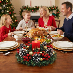 Set di 6 Ornamenti Natalizi di Lusso Garapia, Fogliame in PVC su Misura, Due Sfere Dorate, Nastro Dorato, Stile Festivo, Confezionato in Scatola - Product Image 6