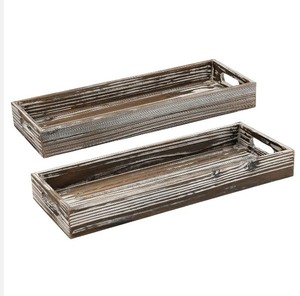 Plateau rectangulaire de service en bois de pin décoratif avec poignée Décoration florale Centre de table Décor Long plateau en bois - Product Image 1