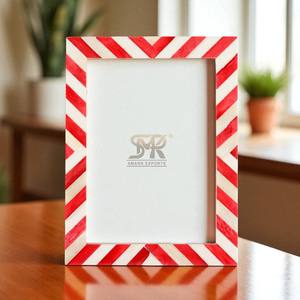 Decorative Modern Red <b>White</b> Chevron Bone Inlay Customizable <b>Photo</b> <b>Frame</b> Handmade for Wall/Tabletop Living Room Office - Product Image 1
