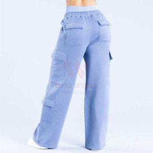 Pantalon cargo taille haute pour femme en molleton, couleur unie, coupe droite, longueur intégrale, taille élastique, formel, polyester/coton, imperméable - Product Image 5