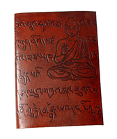 Journal antique en cuir de chèvre de couleur cerise lié à la main avec bouddha en relief 100 feuilles de scripts antiques fabriqués à la main